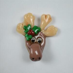 Vintage Handmade Christmas Holiday Googly Eye moose/reindeer quirky brooch pin